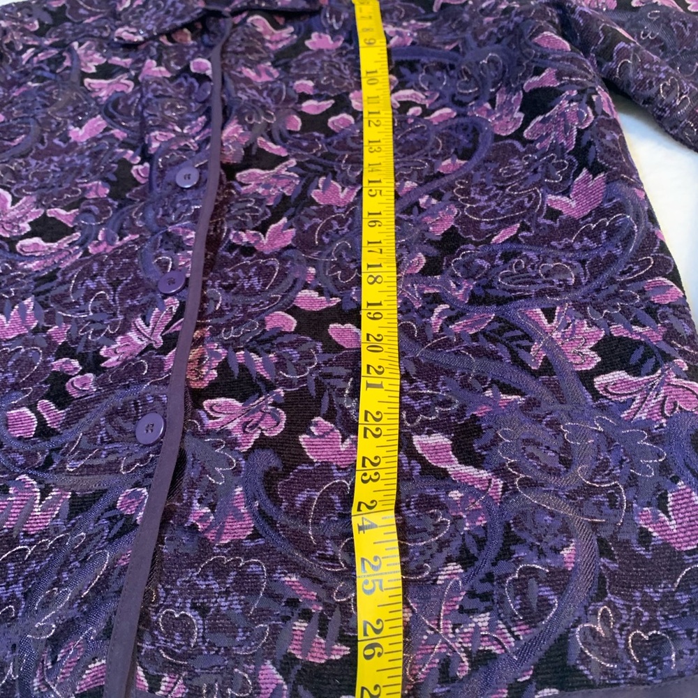 XL Coldwater Creek Blazer,Purple and Black Floral. SilverThreading,Slenderizing! - Picture 5 of 15
